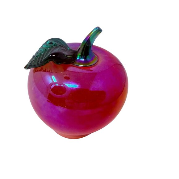Vintage Glass Eye Studio Red Iridescent Glass Apple Paperweight, Signed GES 99 - Picture 8 of 9
